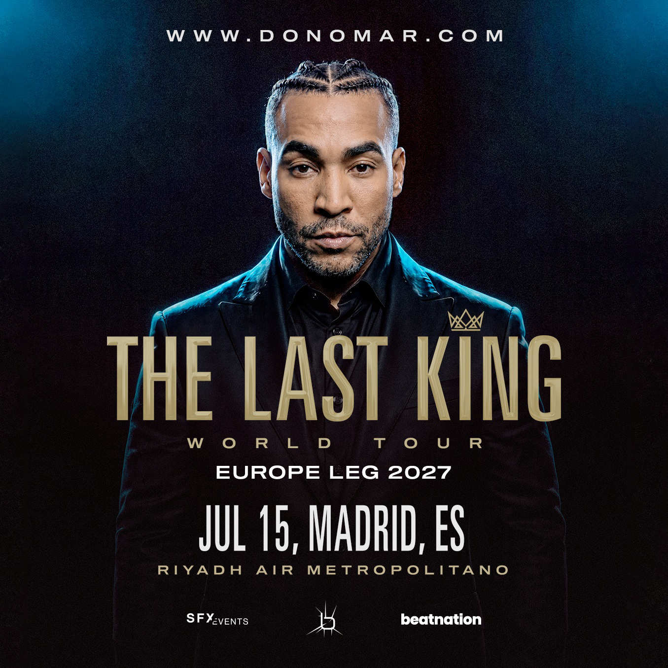 Toda la información sobre el concierto de Don Omar en Madrid en 2027. Descubre los precios de las entradas para el Riyadh Air Metropolitano, horarios, política de menores y cómo comprarlas.