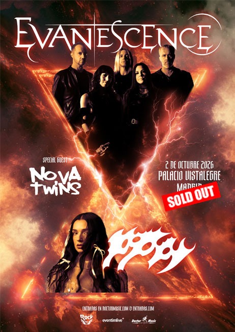 ¡Entradas agotadas! Consulta los detalles del concierto de Evanescence en Madrid (Palacio Vistalegre) el 2 de octubre de 2026 con Poppy y Nova Twins.