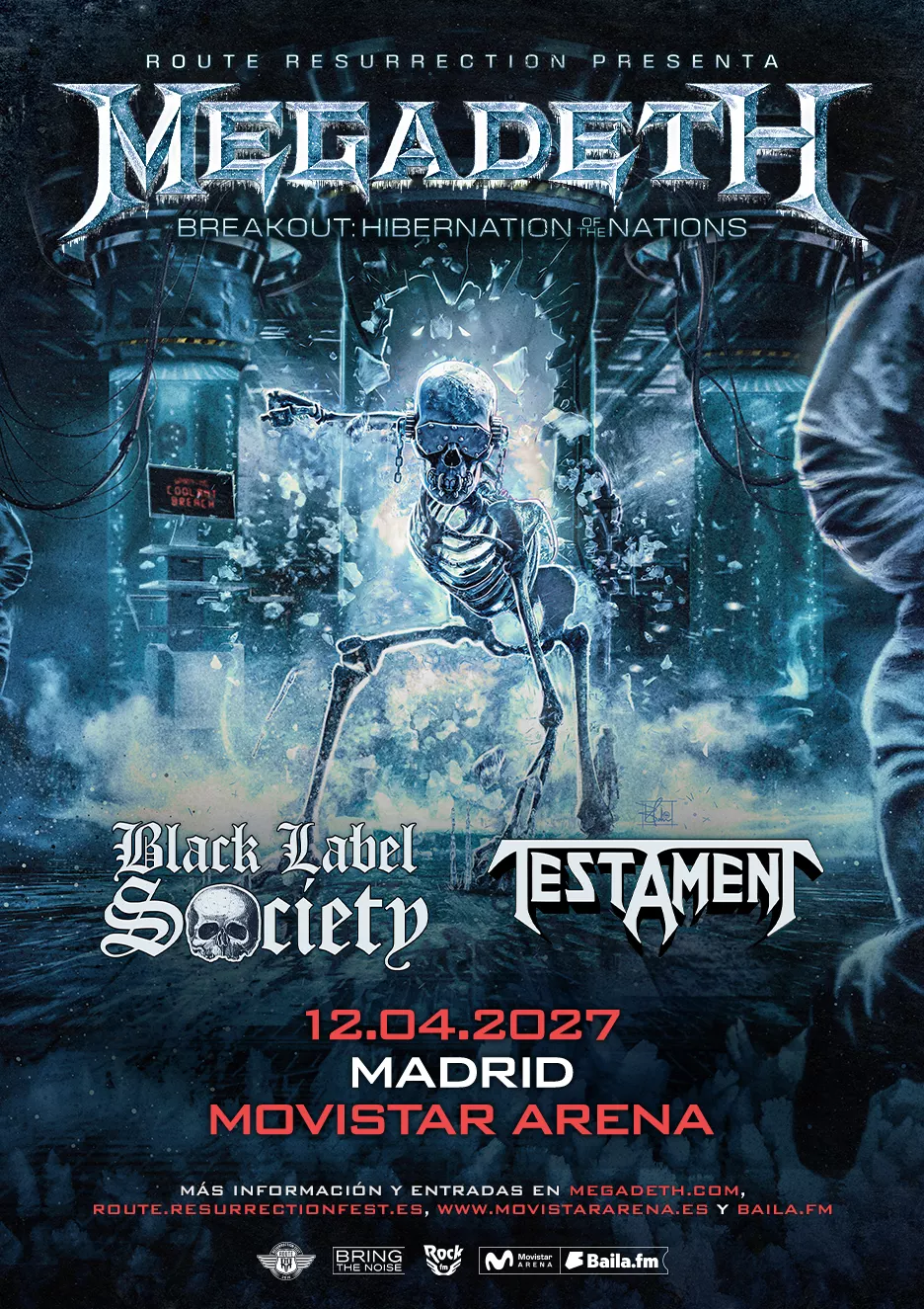 ¡Megadeth en Madrid 2027 confirma su regreso! Consulta aquí los horarios oficiales de su concierto, precios de entradas desde 86,39€ y enlaces de venta.