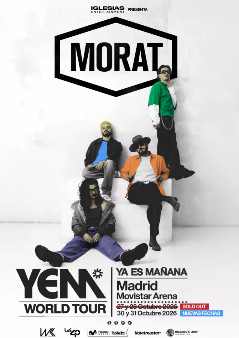 ¡Morat regresa a Madrid! Compra tus entradas desde 50,99€ para sus 4 grandes conciertos del YEM World Tour en el Movistar Arena en octubre de 2026.