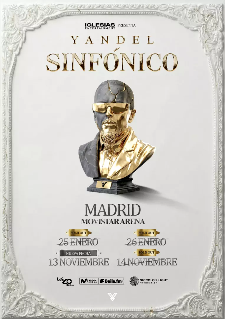 Yandel cierra su gira 'Yandel Sinfónico' en España con dos conciertos memorables en el Movistar Arena de Madrid el 13 y 14 de noviembre de 2026. ¡Sold Out!