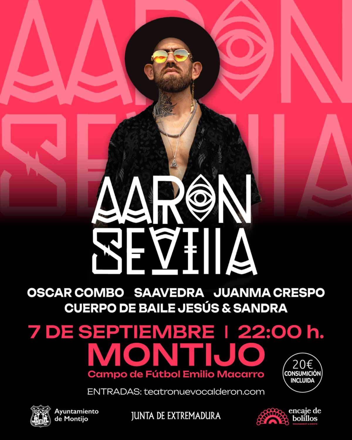 ¡Aarón Sevilla en Montijo 2026 confirma su directo! Consulta aquí los horarios en el Estadio Emilio Macarro, precios de entradas de 20€ y links oficiales.