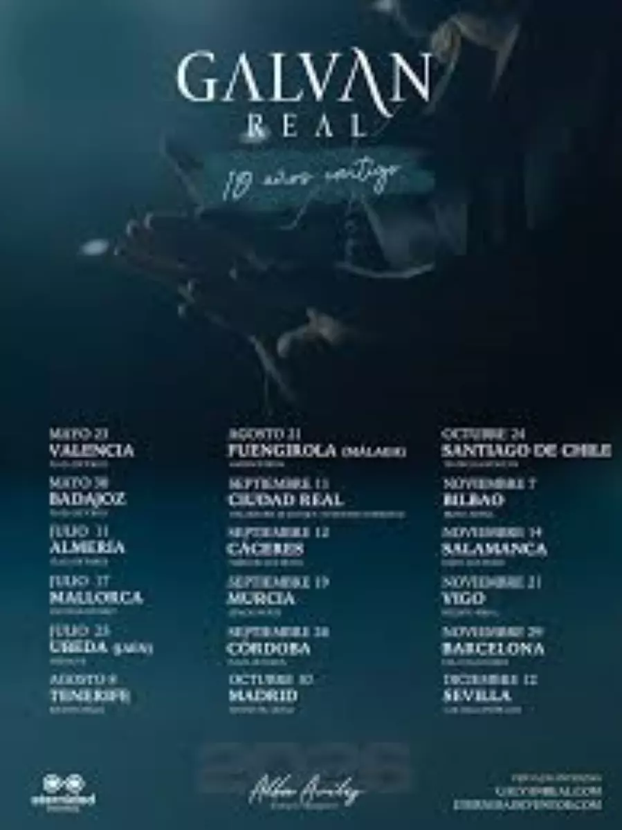 Cartel oficial de la Gira 10 Aniversario 2026 de Galván Real con las fechas de los conciertos en España.