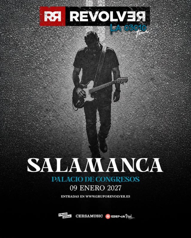 Cartel oficial del concierto de Revólver en Salamanca para su gira "La 03010 Tour", programado para el 9 de enero de 2027 en el Palacio de Congresos.