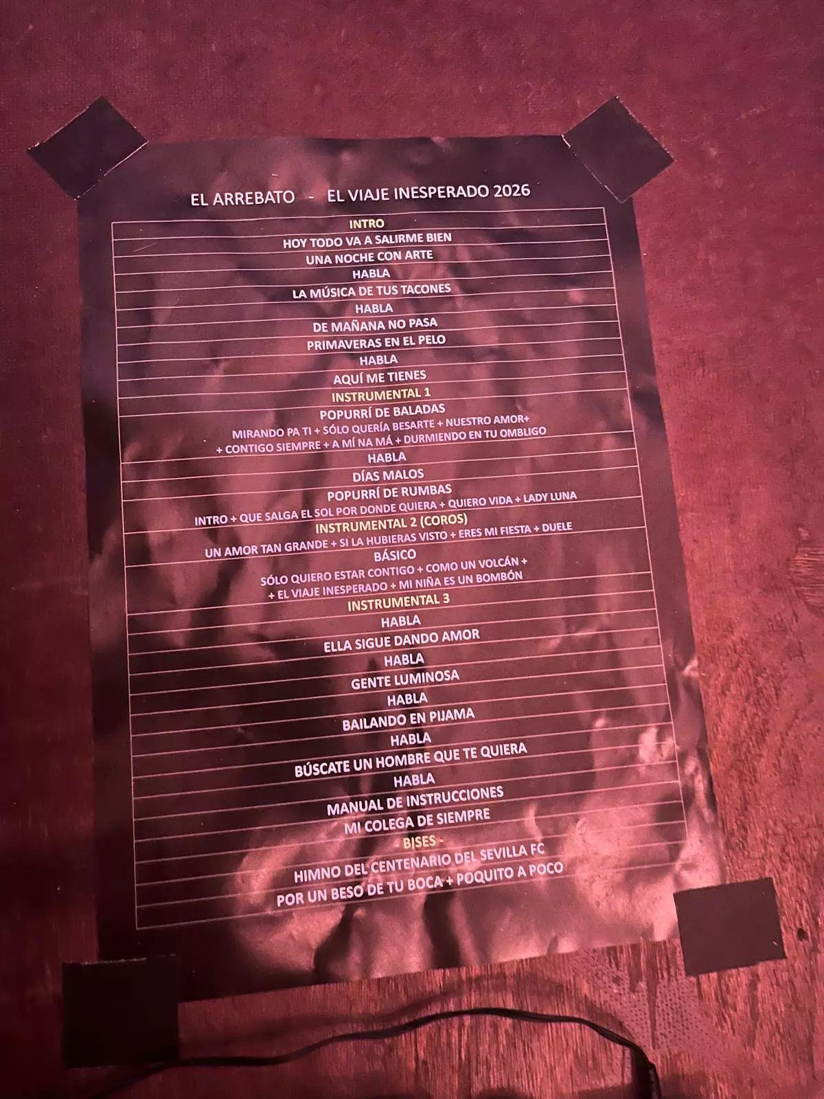 Imagen del setlist oficial del concierto de El Arrebato en Salamanca durante las fiestas de San Juan de Sahagún.